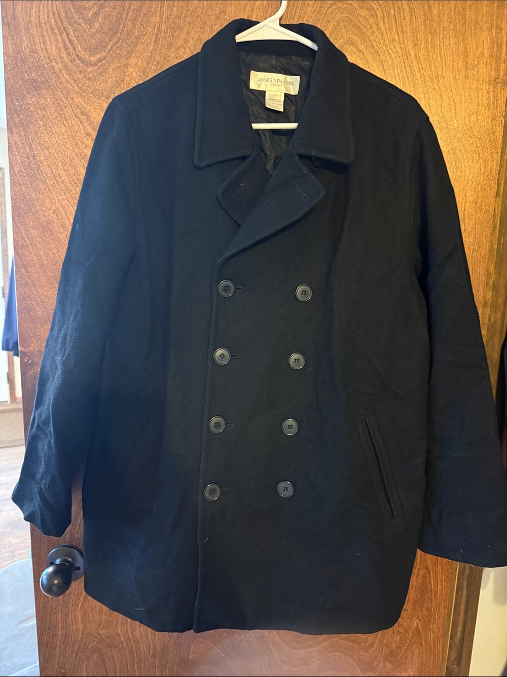 Jones New York Black Double-Breasted Wool Peacoat